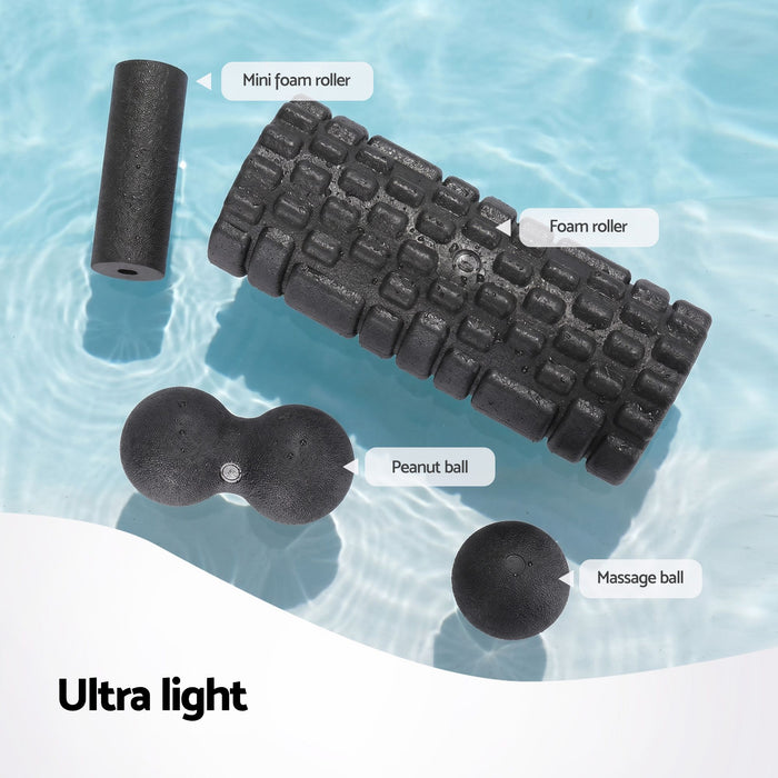 Everfit Foam Roller Set 4 in 1 Grid High Density Massager for Deep Tissue Trigger Point Myofascial Release Back Pain Muscle Recovery Gym Home Fitness Equipment with Storage Bag Supports 150kg