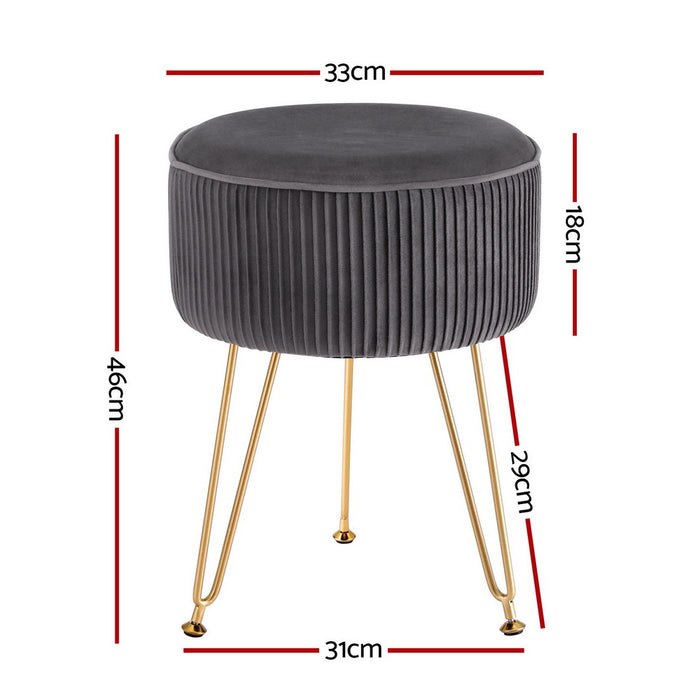 Artiss Ottoman Foot Stool Vanity Velvet Round Grey
