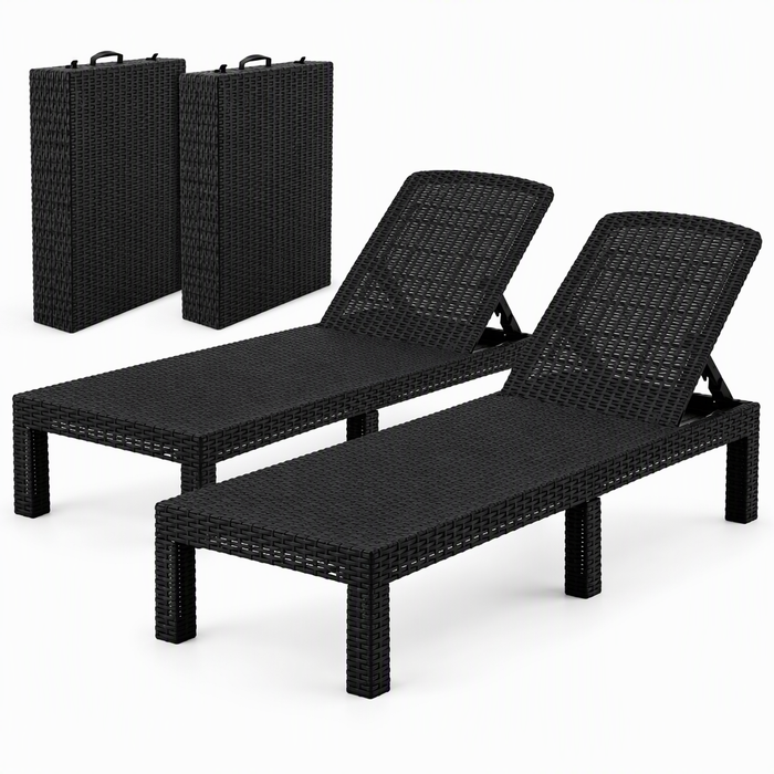 Gardeon 2X Foldable Sun Lounges Outdoor Recliner Patio Beach Chair Rattan Black