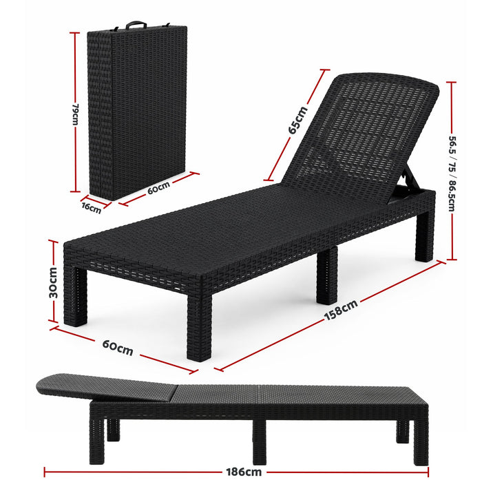Gardeon 2X Foldable Sun Lounges Outdoor Recliner Patio Beach Chair Rattan Black
