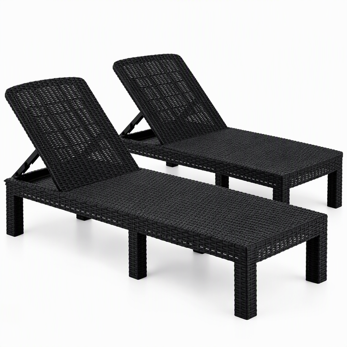 Gardeon 2X Foldable Sun Lounges Outdoor Recliner Patio Beach Chair Rattan Black