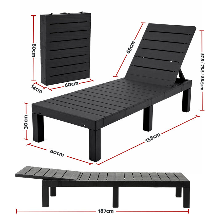 Gardeon Sun Lounge Outdoor Folding Recliner Patio Pool Beach Chair Slatted Black