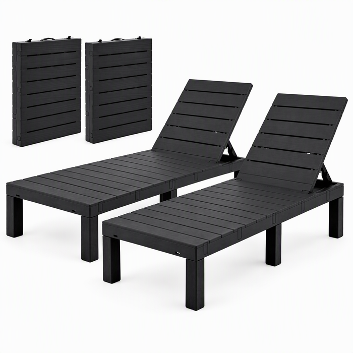 Gardeon 2X Foldable Sun Lounges Outdoor Recliner Patio Beach Chair Slatted Black