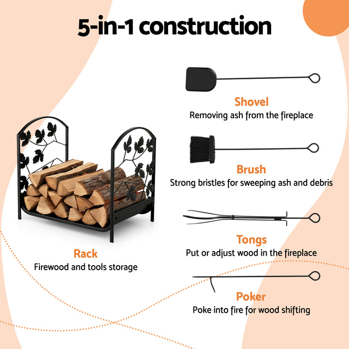 Gardeon Firewood Rack 48cm Wood Rack Firewood Storage Indoor Outdoor Black