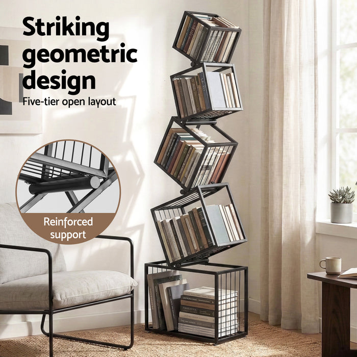 Artiss 5-Tier Bookshelf Metal Geometric Display Shelf Storage Organizer Black