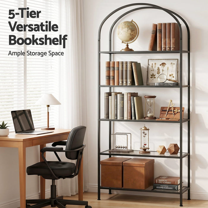 Artiss 5 Tiers Bookshelf Industrial Etagere Bookcase Display Shelf Black
