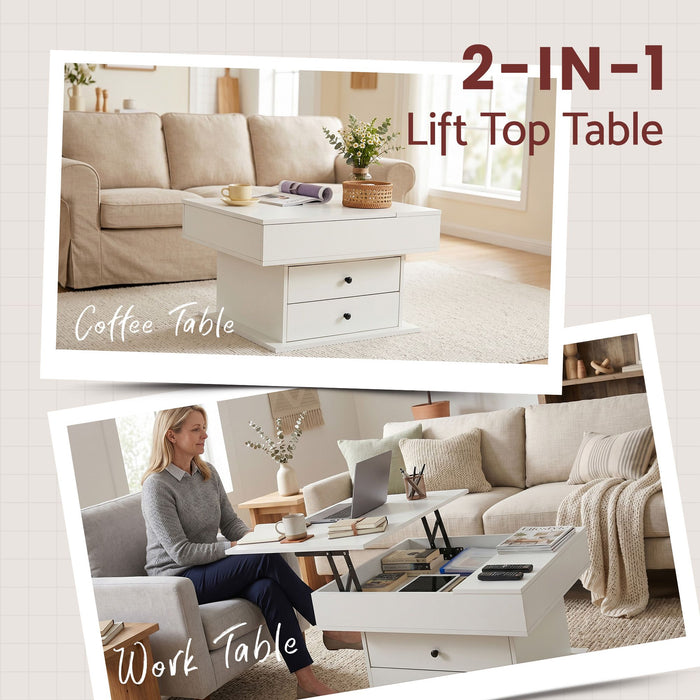 Artiss Lift Top Coffee Table Centre Table with Rotating Top Hidden Storage White