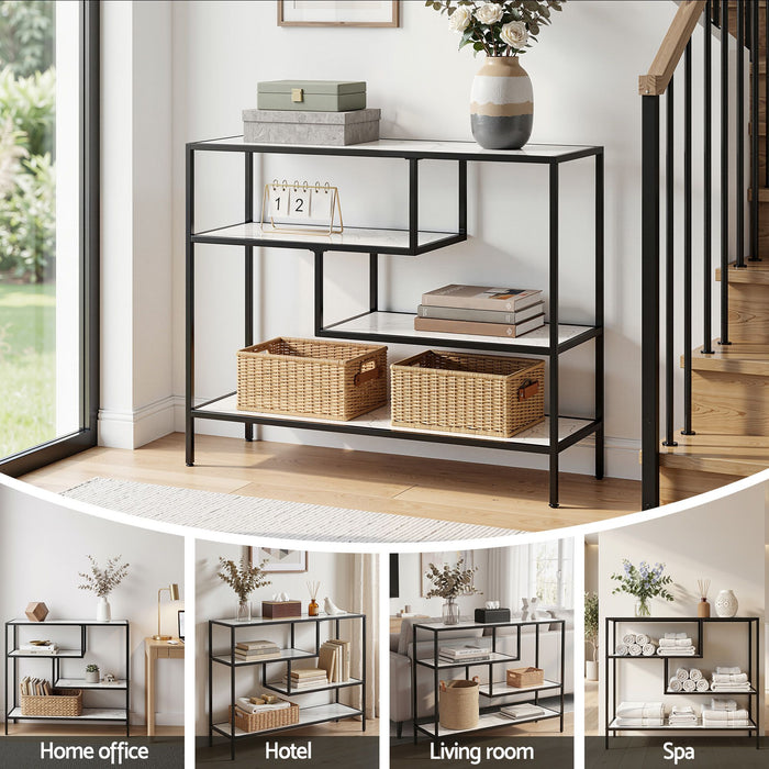 Artiss Console Table Entryway Hallway Marble Effect 4-Tier Storage Shelves White
