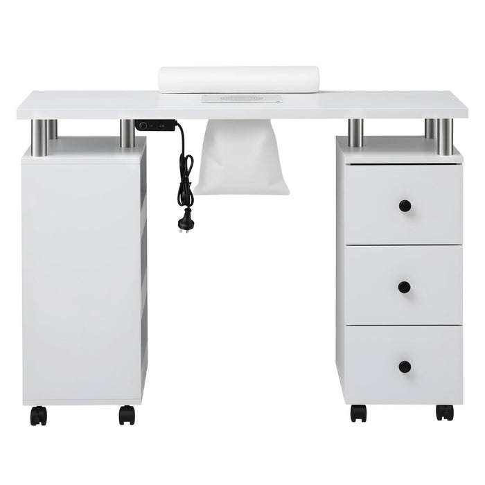 Artiss Manicure Table Nail Desk with Built-in Dust Collector Beauty Salon Station Drawers Shelves Wrist Cushion Wheels White