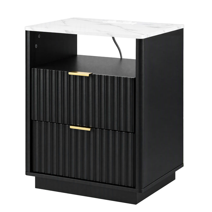 Artiss Bedside Table with Charging Station and 2 Drawers Black