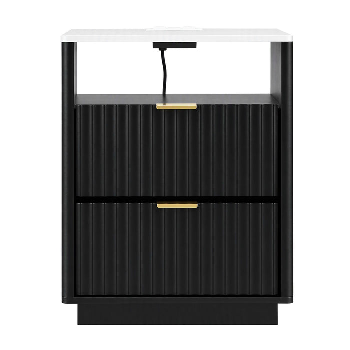 Artiss Bedside Table with Charging Station and 2 Drawers Black
