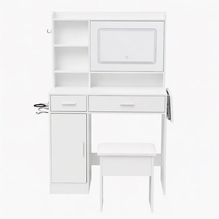 Artiss Dressing Table Vanity Desk Set Stool LED Charging Station White