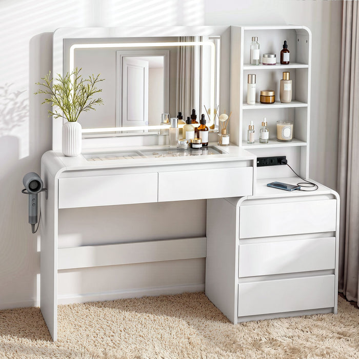 Artiss Dressing Table Makeup Vanity Desk LED Mirror Drawers Charging Station Curved Edge White