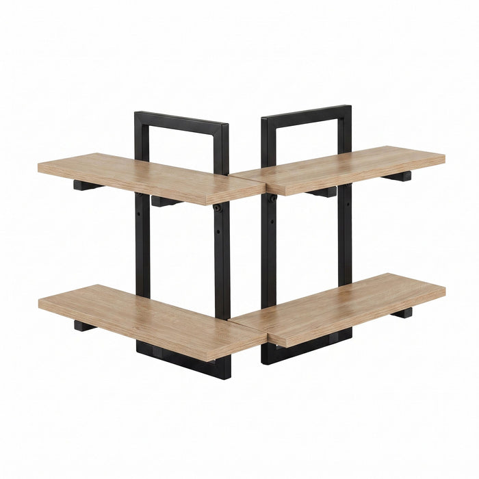 Artiss Set of 2 Floating Wall Shelf 2-Tier Wall-Mounted Display Ledge Wood & Metal