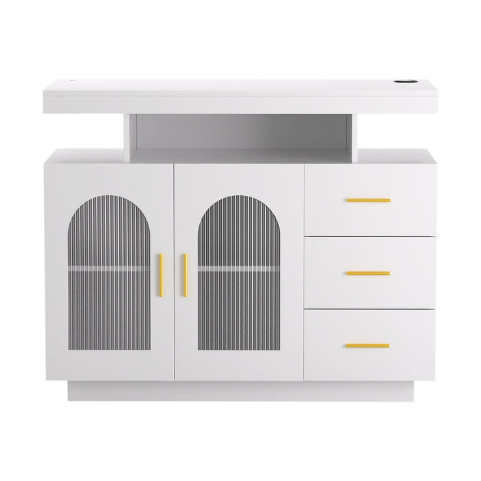 Artiss Buffet Sideboard Cabinet LED Clear Door Kitchen Storage Drawers White