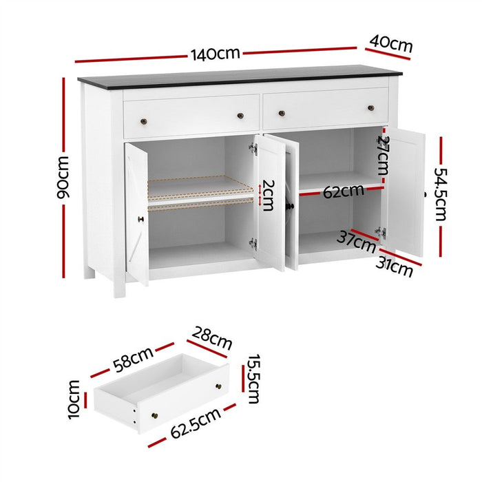 Artiss Buffet Sideboard Storage Cabinet Kitchen Cupboard 2 Drawers 140CM Black