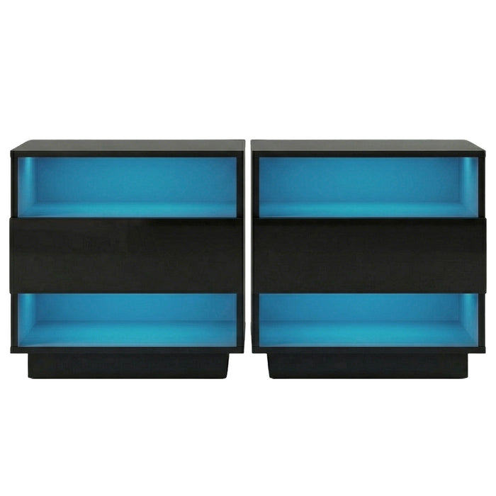Artiss 2x Bedside Table LED with 2 Shelves - HANA Black