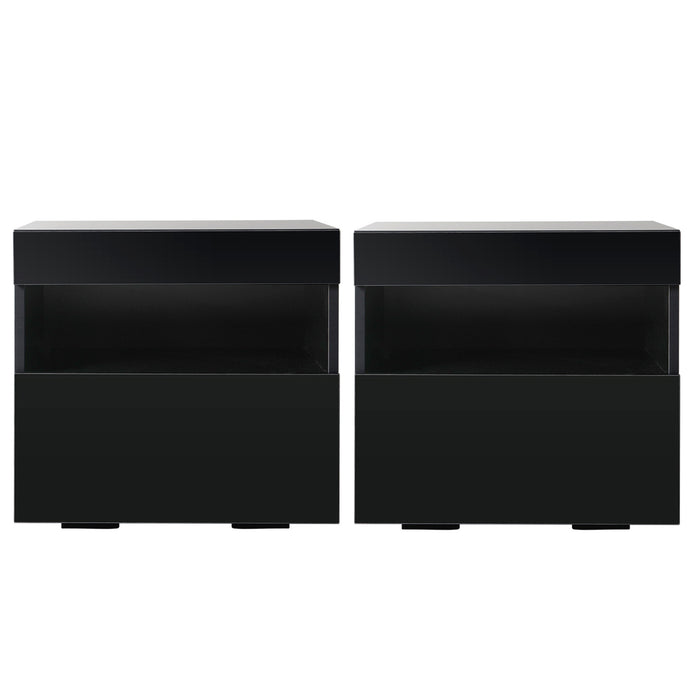 Artiss 2x Bedside Table LED - HERES Black