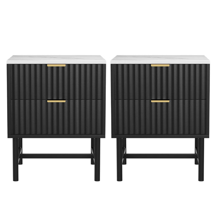 Artiss 2x Bedside Table 2 Drawers - Black