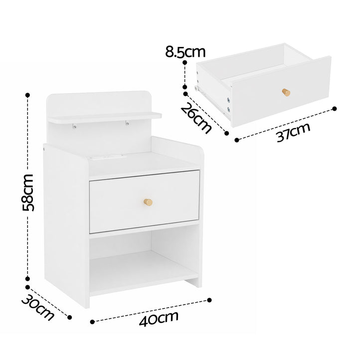 Artiss Bedside Table Drawer Charging Station White