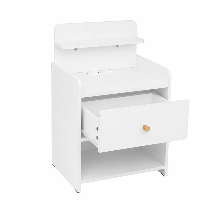 Artiss Bedside Table Drawer Charging Station White