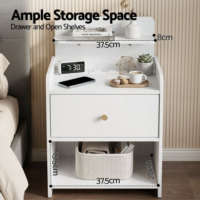 Artiss Bedside Table Drawer Charging Station White