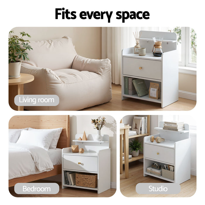 Artiss Bedside Table Drawer Charging Station White