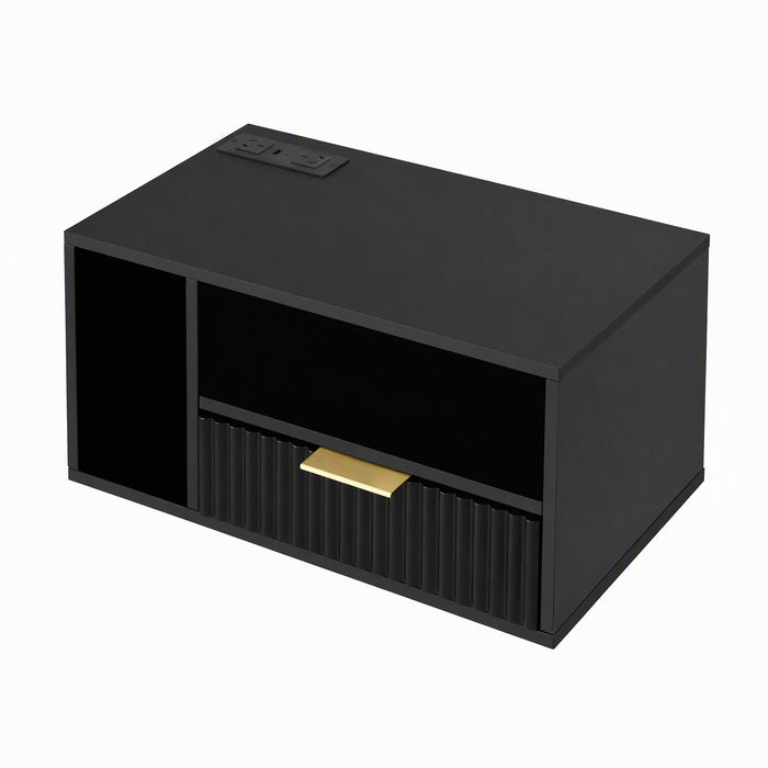 Artiss Floating Bedside Table with Charging Station Black Nightstand 1 Drawer