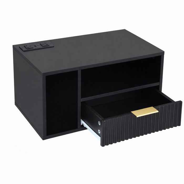 Artiss Floating Bedside Table with Charging Station Black Nightstand 1 Drawer