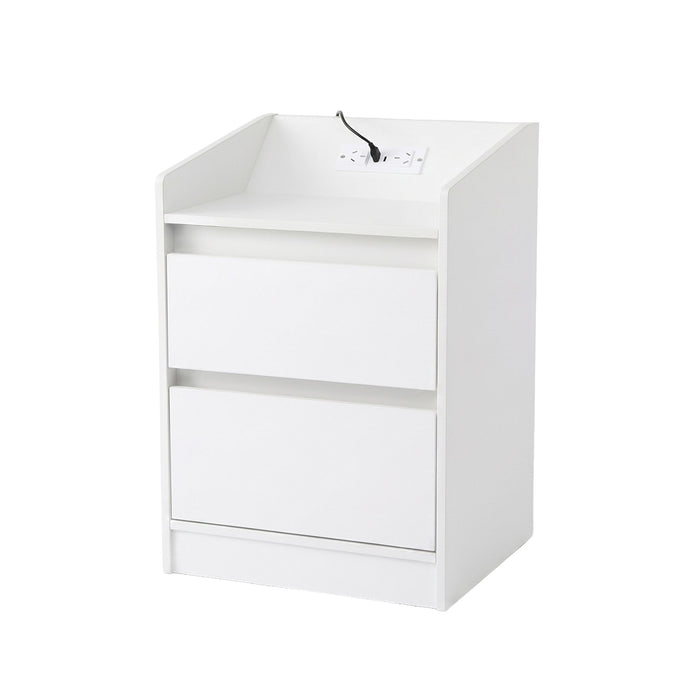 Artiss Bedside Table Nightstand with Charging Station 2 Drawers LED White