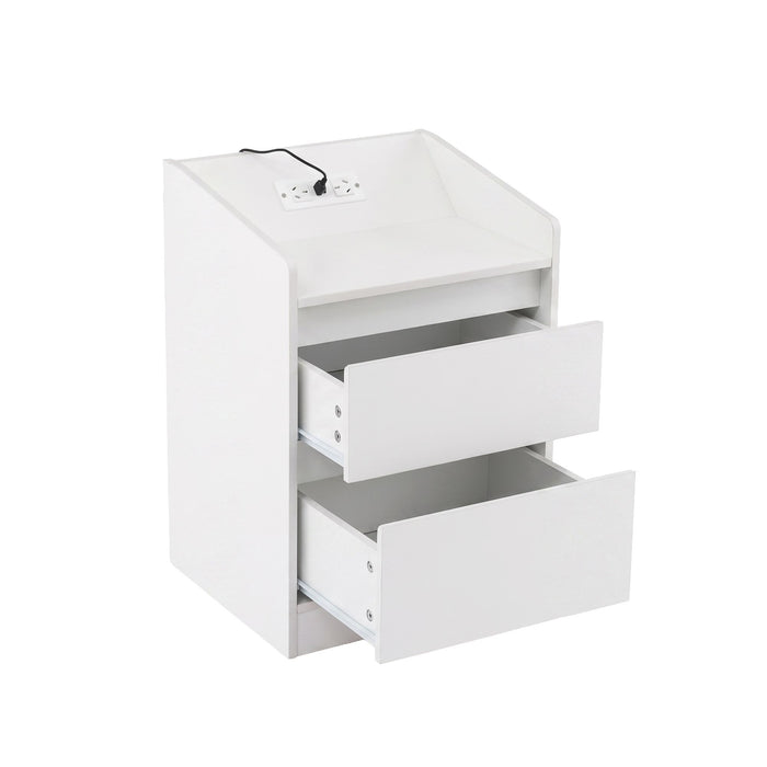 Artiss Bedside Table Nightstand with Charging Station 2 Drawers LED White