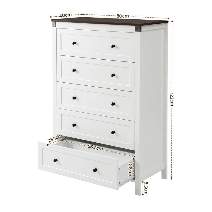 Artiss 5 Chest of Drawers Storage Tallboy White & Walnut