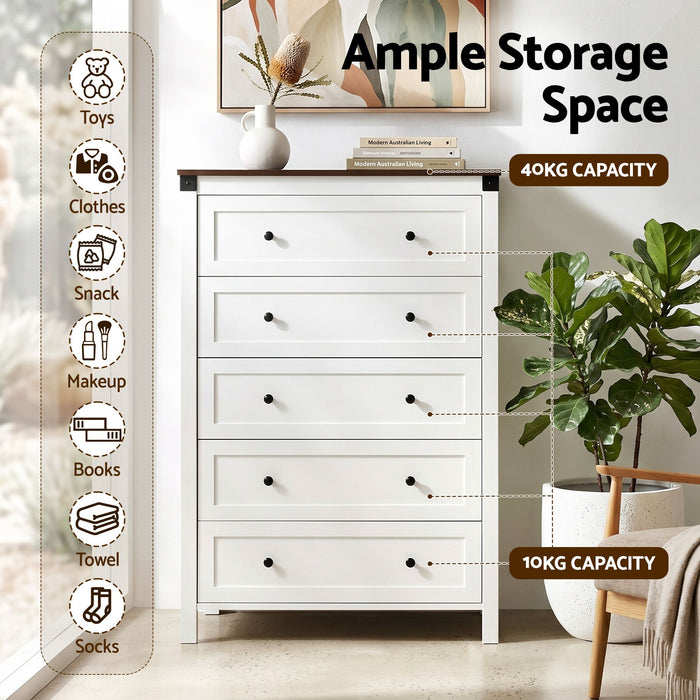 Artiss 5 Chest of Drawers Storage Tallboy White & Walnut