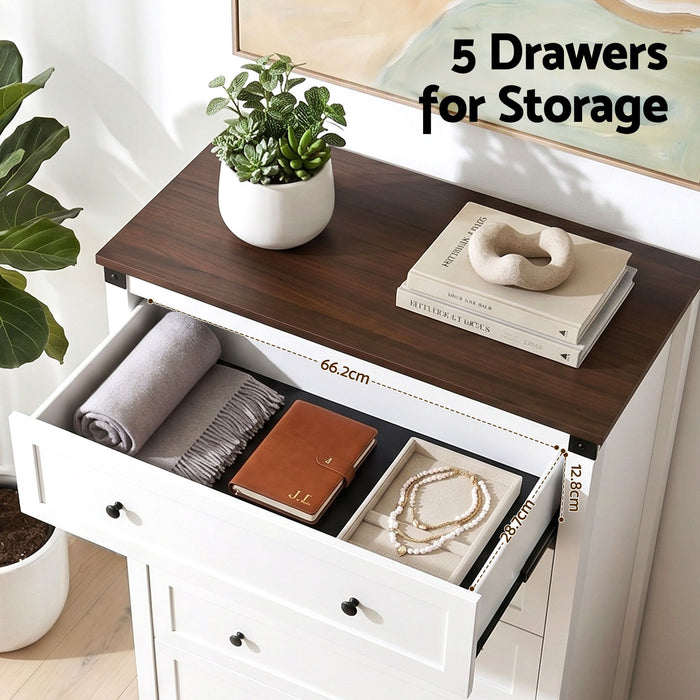 Artiss 5 Chest of Drawers Storage Tallboy White & Walnut