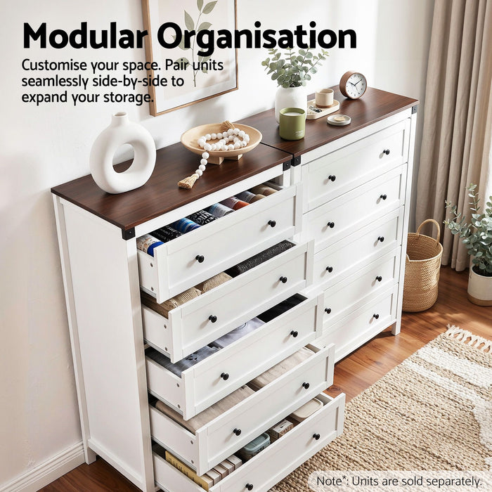 Artiss 5 Chest of Drawers Storage Tallboy White & Walnut