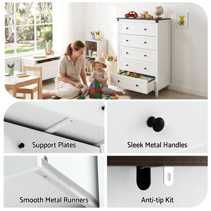 Artiss 5 Chest of Drawers Storage Tallboy White & Walnut