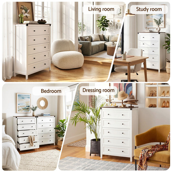 Artiss 5 Chest of Drawers Storage Tallboy White & Walnut