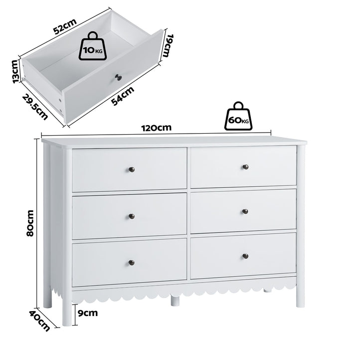 Artiss 6 Chest of Drawers Dresser Lowboy Curved Edge Scalloped White Bedroom