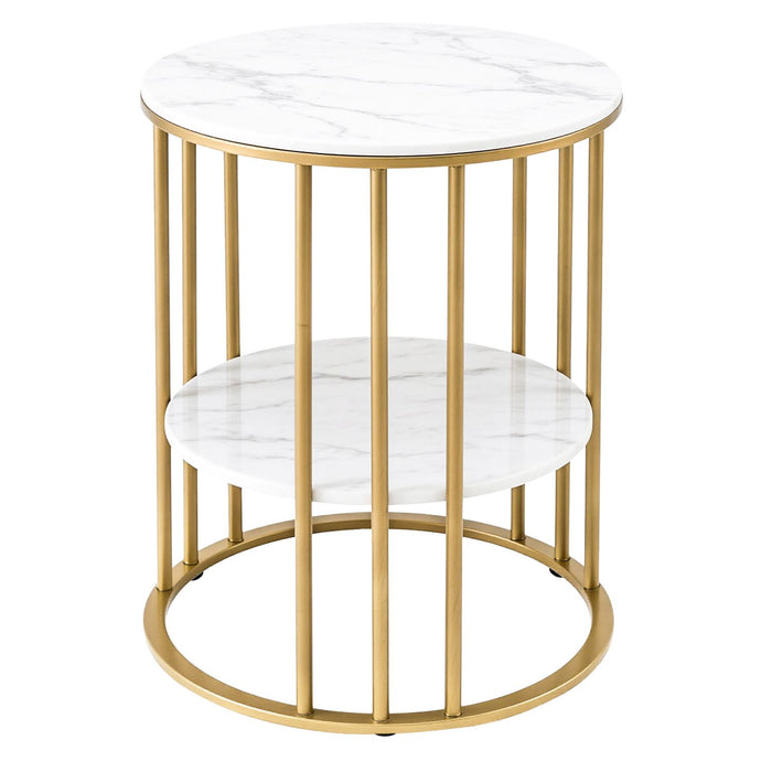 Artiss Side Table Set of 2 Marble Effect Round Coffee Table 2 Tier End Bedside Table Nightstand White&Gold