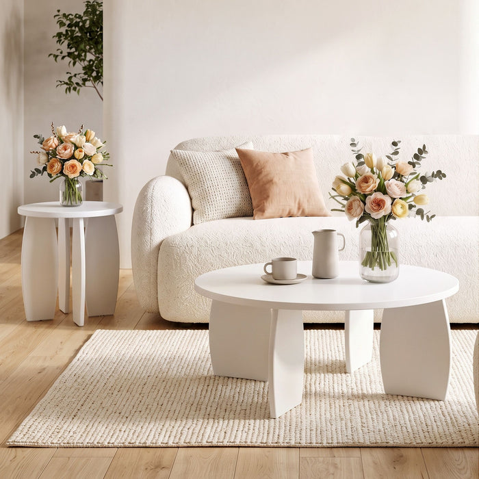Artiss Round Coffee Table High-Gloss Center Table Minimalist Living Room Furniture 78x35cm Cream White
