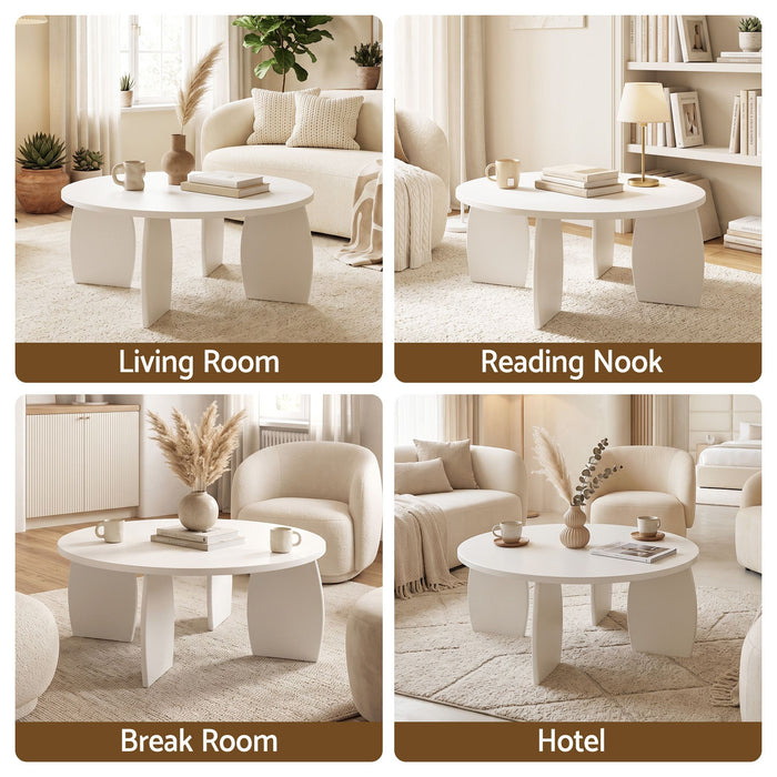 Artiss Round Coffee Table High-Gloss Center Table Minimalist Living Room Furniture 78x35cm Cream White