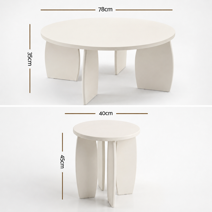 Artiss Coffee Table Set of 2 High Gloss Round Side Bedside Table Wood Living Room Cream