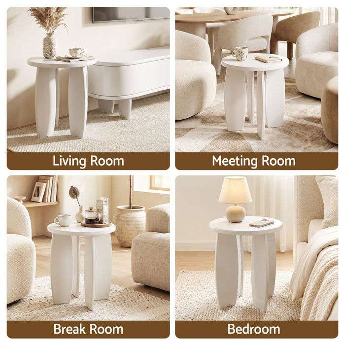 Artiss Round End Table High-Gloss Small Coffee Table Side Bedside Nightstand 40x45cm Cream white