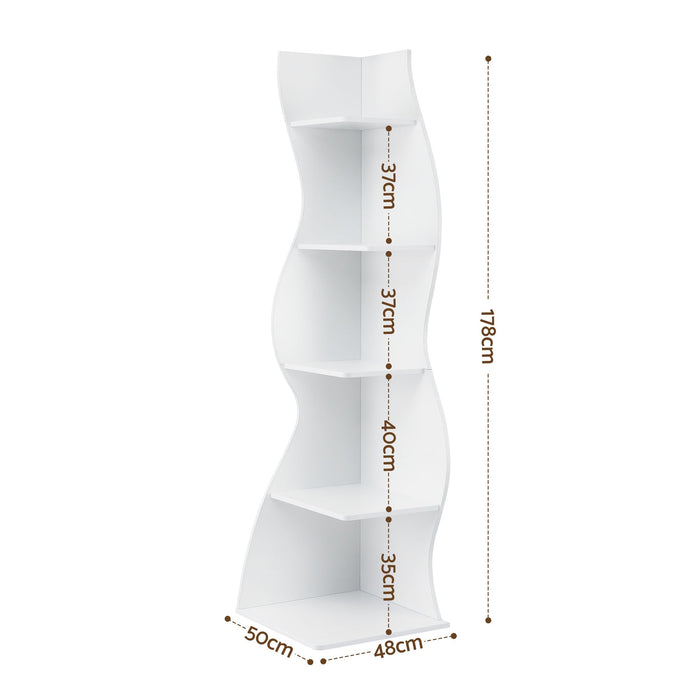 Artiss 5-Tier Bookshelf Corner Shelf S-shaped Storage Rack White