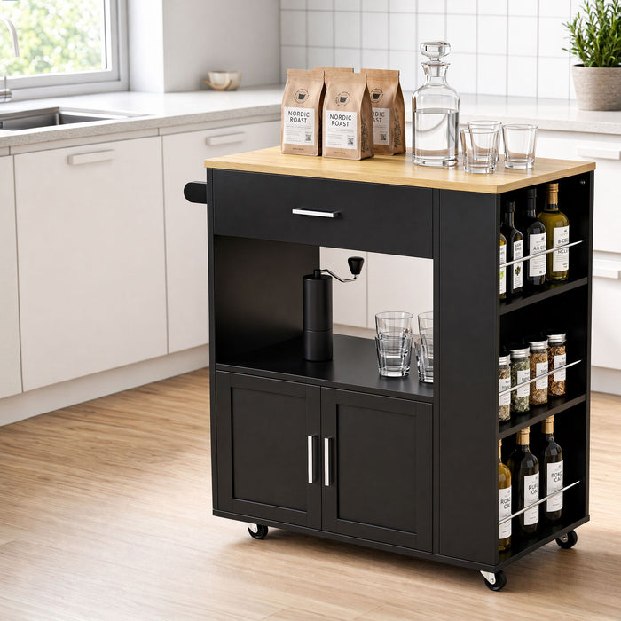 Artiss Kitchen Island Trolley Rolling Serving Cart Storage Cart Shelf Towel Rack