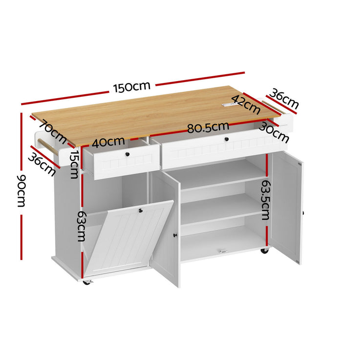 Artiss Kitchen Island Trolley Rolling Serving Cart Storage Drawer Cabinet 150cm White