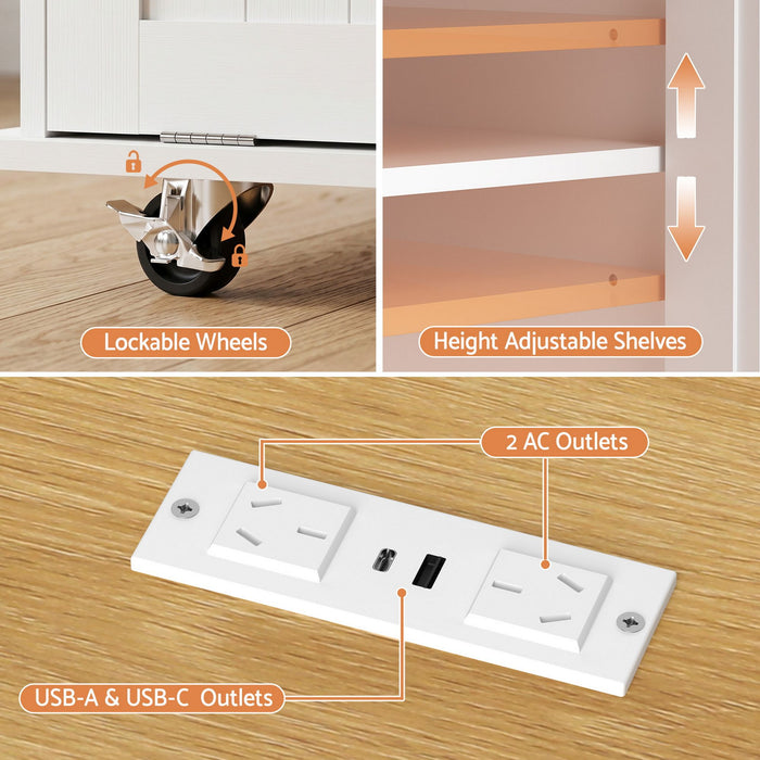 Artiss Kitchen Island Trolley Rolling Serving Cart Storage Drawer Cabinet 150cm White