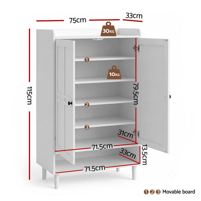 Artiss Shoe Rack Cabinet Storage Cupboard 3 Adjustable Shelves White