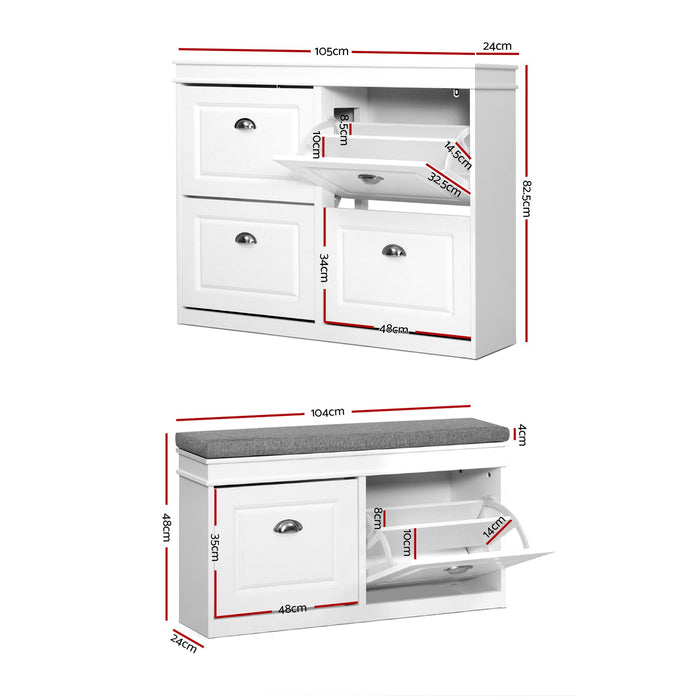 Artiss Shoe Cabinet Bench Set Flip Drawer Hallway Living Room White