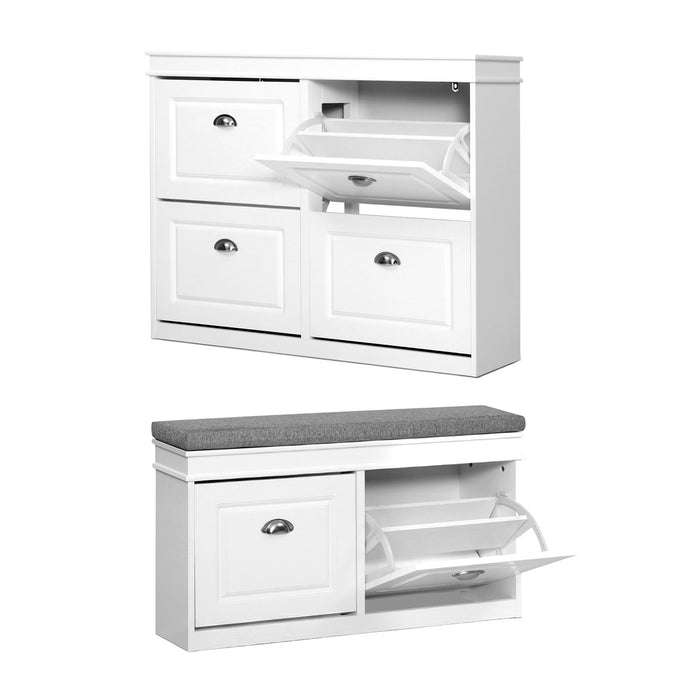 Artiss Shoe Cabinet Bench Set Flip Drawer Hallway Living Room White